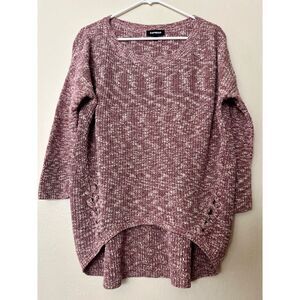 Express Marled Maroon & Cream High-low 100% Cotton  Knit Sweater Size Small